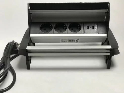 Irodai asztalba süllyeszthető elosztó mortise 3db dugalj + 2db USB 5V 2,1A