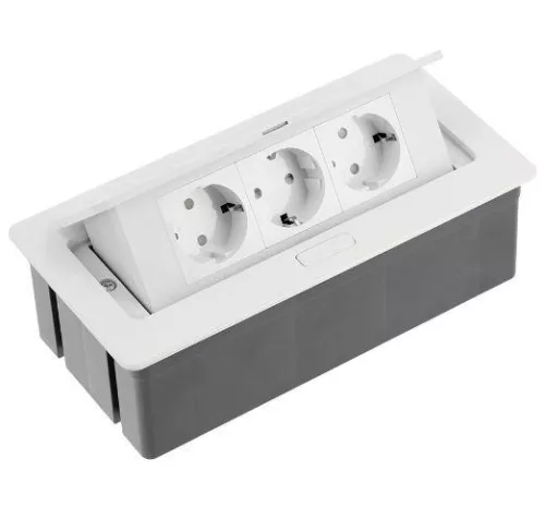 Irodai asztalba süllyeszthető elosztó 3db dugalj fehér (PBS)