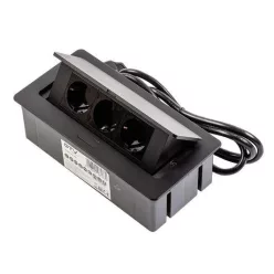   Irodai asztalba süllyeszthető elosztó 3db dugalj fekete (PBS)