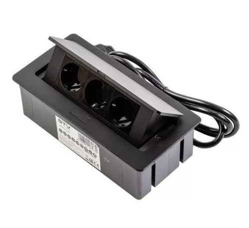 Irodai asztalba süllyeszthető elosztó 3db dugalj fekete (PBS)