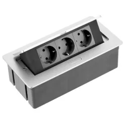   Irodai asztalba süllyeszthető elosztó 3db dugalj ezüst (PBS)