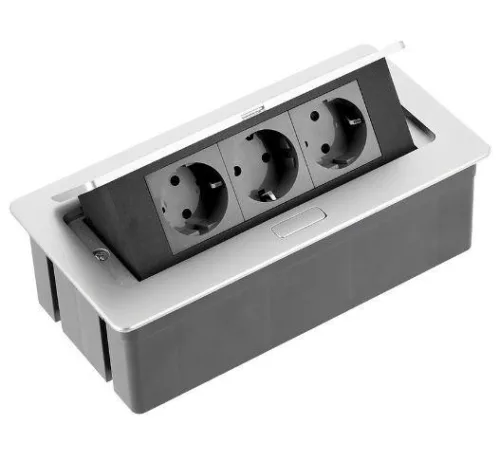 Irodai asztalba süllyeszthető elosztó 3db dugalj ezüst (PBS)