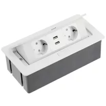   Irodai asztalba süllyeszthető elosztó 2db dugalj 2db USB töltő fehér (PBSU)