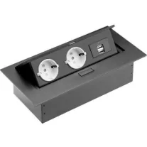   Irodai asztalba süllyeszthető elosztó 2db dugalj 2db USB fekete