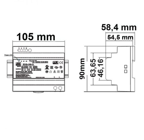 Mean Well led tápegység sínre szerelhető 12V 150W 12,5A