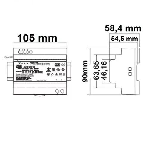 Mean Well led tápegység sínre szerelhető 48V 150W 3,1A