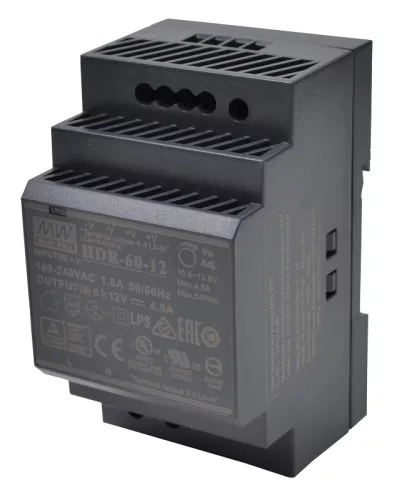 Mean Well DIN sínre szerelhető tápegység szabályozható DC kimenettel 85-264 VAC / 12 VDC, 60 W, 0-4,5 A