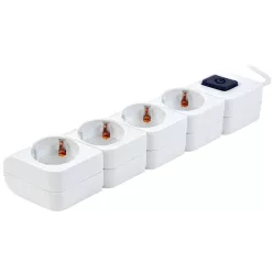Hordozható 4-es elosztósáv kapcsolóval, fehér 1,4m