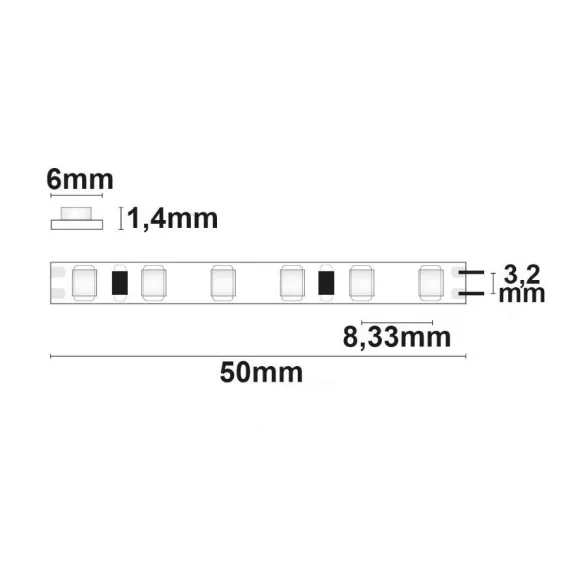 Prémium Micro LED szalag, 24 V, 15 W, IP20, meleg fehér 6 mm széles