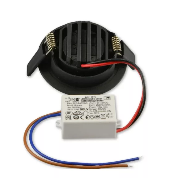 Prémium LED süllyesztett lámpa Slim68 fekete, kerek, 9W, meleg fehér, dimmelhető