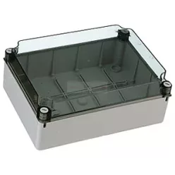   Kötődoboz 380x300x130 IP65 átlátszótetővel, sima oldalfallal