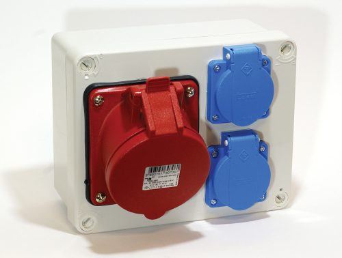 Szerelt ipari doboz (JG+TP) 180x145x85mm - 2x(2P+F) + 1x(4P32A)