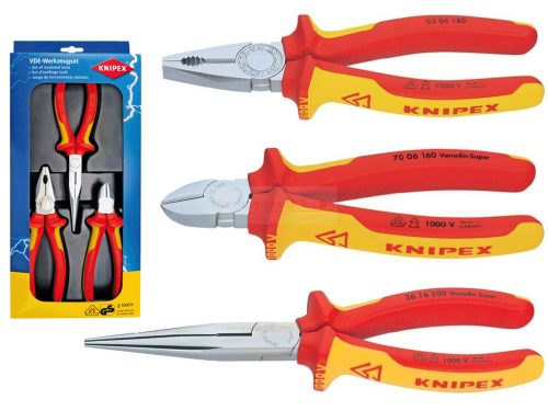 Knipex fogókészlet kombinált, oldalcsípő, csőrös 1000V piros-sárga 3-darabos