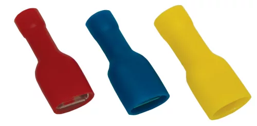Teljes szigetelésű rátolható csatl. Hüvely 2,5mm2, 6,3×0,8 mm, sárgaréz, kék