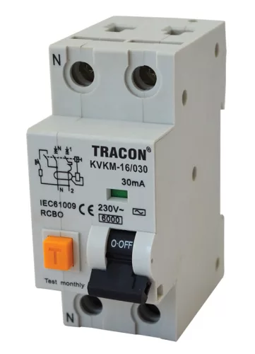 Kombinált védőkapcsoló, 2P, 2 modul, B karakterisztika 10A, 300 mA, 6kA, AC