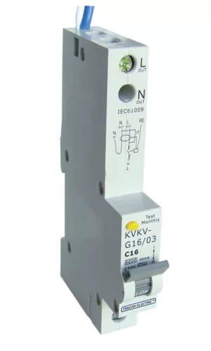 Kombinált védőkapcsoló, 2P, 1 modul, C karakterisztika 16A, 100mA, 6kA, A/AC, E3