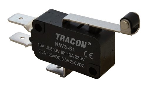Helyzetkapcsoló, mikro, karos-görgős 1×CO 10(3)A/230V, 28mm, 6,3x0,8 mm, IP00