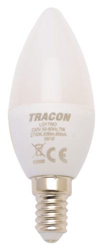 LED lámpa E14  (7W/250°) Gyertya  meleg fehér