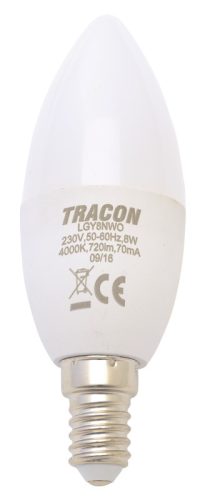 LED lámpa E14  (8W/250°) Gyertya  meleg fehér