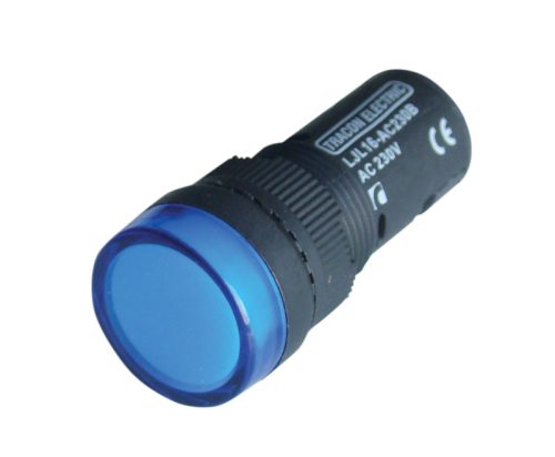 LED-es jelzőlámpa, kék 230V AC, d=16mm