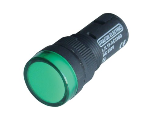 LED-es jelzőlámpa, zöld 230V DC, d=16mm