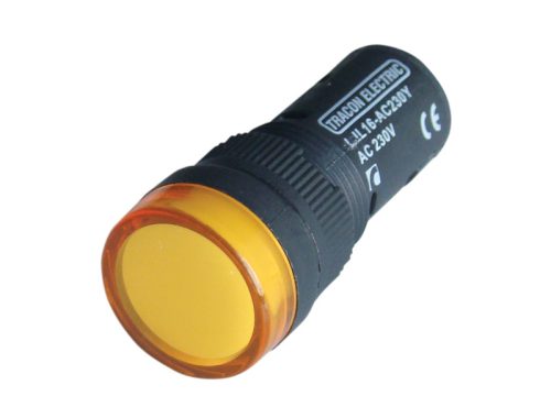 LED-es jelzőlámpa, sárga 12V AC/DC, d=16mm