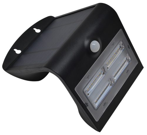 Napelemes LED fali világítótest mozgásérzékelővel, fekete 3,2 W, 4000 K, 400 lm, IP65, 3,7 V, 2 Ah