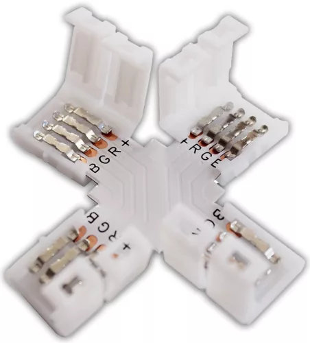 Forrasztás nélküli "X" gyorscsatlakozó RGB LED szalagokhoz W=10 mm, 4P