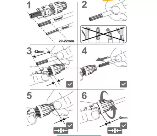 MC4 napelem gyorscsatlakozó apa 45A 4-6 mm2 1500VDC IP68 szerszám nélkül szerelhető