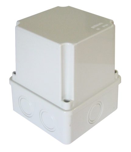 Műanyag doboz, kikönnyített, világos szürke, teli fedéllel 150×110×140mm, IP55