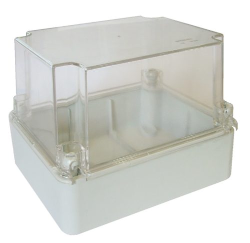 Műanyag doboz, kikönnyített,világos szürke,átlátszó fedéllel 150×110×140mm, IP55