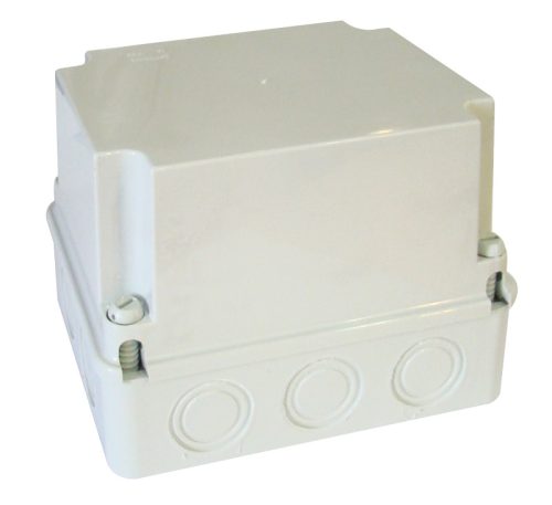 Műanyag doboz, kikönnyített, világos szürke, teli fedéllel 190×145×140mm, IP55