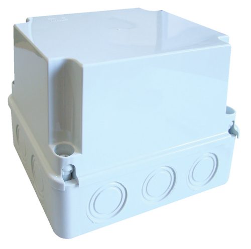 Műanyag doboz, kikönnyített, világos szürke, teli fedéllel 250×200×160mm, IP55