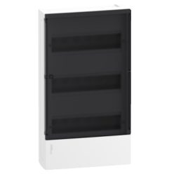   Schneider RESI9 MP Kiselosztó, füstszínű átlátszó ajtó, falon kívüli, 3x12 modul, PEN sín, komplett, fehér