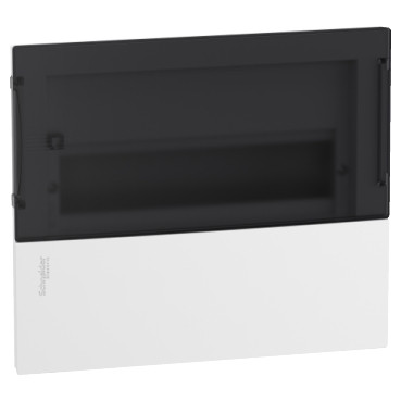 Schneider RESI9 MP Kiselosztó, füstszínű átlátszó ajtó, süllyesztett, 1x12 modul, PEN sín, komplett, fehér