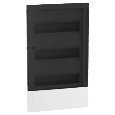 Schneider RESI9 MP Kiselosztó, füstszínű átlátszó ajtó, süllyesztett, 3x12 modul, PEN sín, komplett, fehér