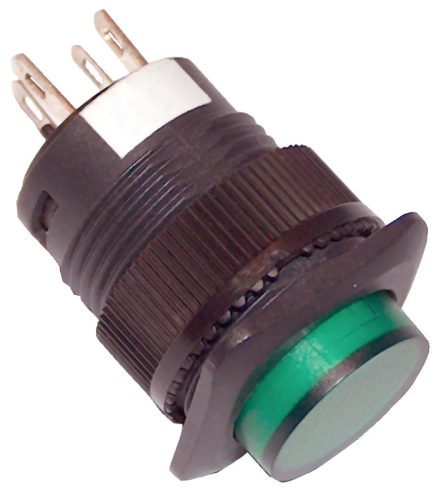 Mini jelzőlámpás nyomógomb, zöld 1×NO, 110V AC/DC