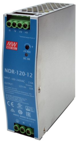 DIN sínre szerelhető tápegységszabályozható DC kimenettel 90-264 VAC / 12-14 VDC, 120 W, 0-10 A