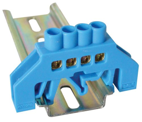 Szigetelt földelősín (N/PE), kék 230/400VAC, 63A, 6×9mm, 4P, IP20