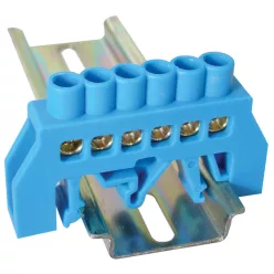   Szigetelt földelősín (N/PE), kék 230/400VAC, 63A, 6×9mm, 6P, IP20