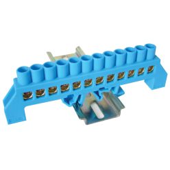   Szigetelt földelősín (N/PE), kék 230/400VAC, 100A, 8×12mm, 12P, IP20