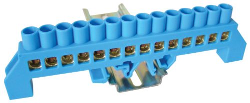 Szigetelt földelősín (N/PE), kék 230/400VAC, 100A, 8×12mm, 14P, IP20