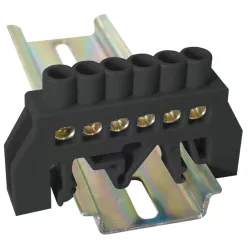   Szigetelt földelősín (N/PE), fekete 230/400VAC, 63A, 6×9mm, 6P, IP20