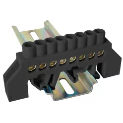   Szigetelt földelősín (N/PE), fekete 230/400VAC, 63A, 6×9mm, 8P, IP20