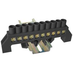   Szigetelt földelősín (N/PE), fekete 230/400VAC, 100A, 8×12mm, 10P, IP20