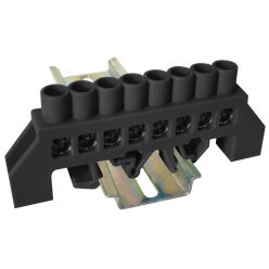   Szigetelt földelősín (N/PE), fekete 230/400VAC, 100A, 8×12mm, 8P, IP20