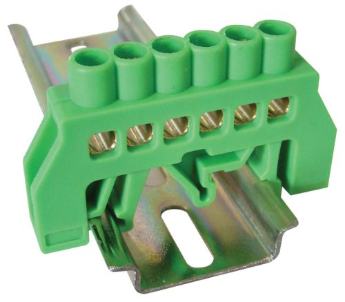 Szigetelt földelősín (N/PE), zöld 230/400VAC, 63A, 6×9mm, 6P, IP20
