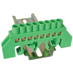   Szigetelt földelősín (N/PE), zöld 230/400VAC, 63A, 6×9mm, 8P, IP20