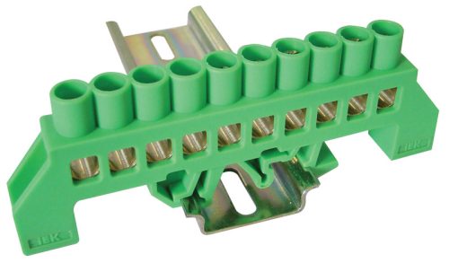 Szigetelt földelősín (N/PE), zöld 230/400VAC, 100A, 8×12mm, 10P, IP20