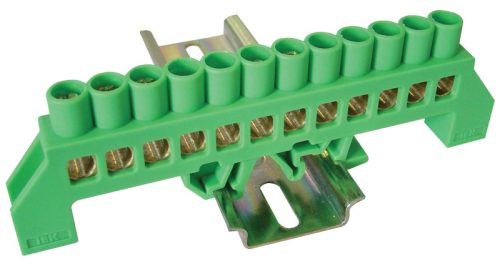 Szigetelt földelősín (N/PE), zöld 230/400VAC, 100A, 8×12mm, 12P, IP20